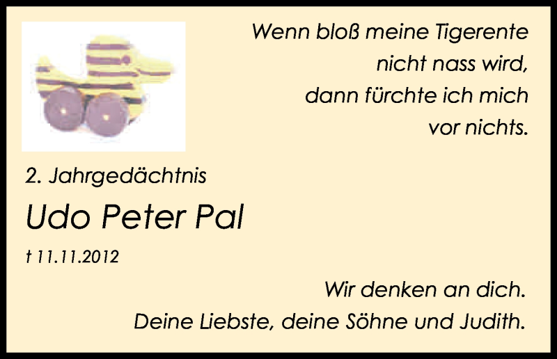 Traueranzeige für Udo Peter Pal vom 11.11.2014 aus Kölner Stadt-Anzeiger / Kölnische Rundschau / Express