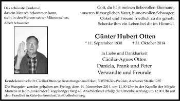 Anzeige von Günter Hubert Otten von Kölner Stadt-Anzeiger / Kölnische Rundschau / Express