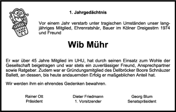 Anzeige von Wib Mühr von Kölner Stadt-Anzeiger / Kölnische Rundschau / Express