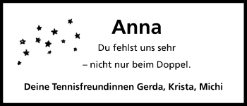 Anzeige von Anna  von Kölner Stadt-Anzeiger / Kölnische Rundschau / Express