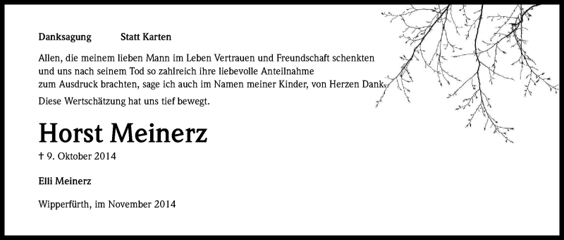  Traueranzeige für Horst Meinerz vom 08.11.2014 aus Kölner Stadt-Anzeiger / Kölnische Rundschau / Express