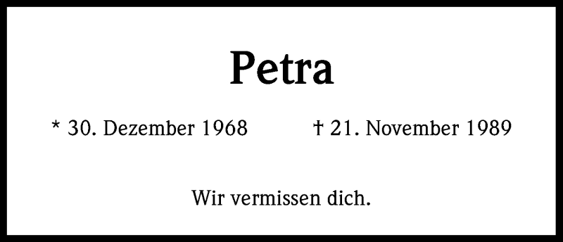  Traueranzeige für Petra  vom 21.11.2014 aus Kölner Stadt-Anzeiger / Kölnische Rundschau / Express