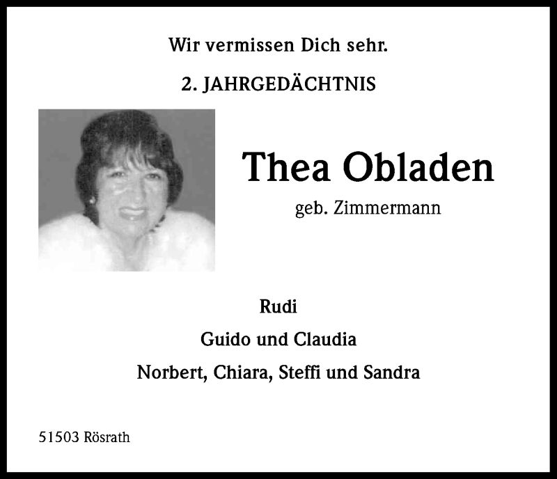  Traueranzeige für Thea Obladen vom 22.11.2014 aus Kölner Stadt-Anzeiger / Kölnische Rundschau / Express