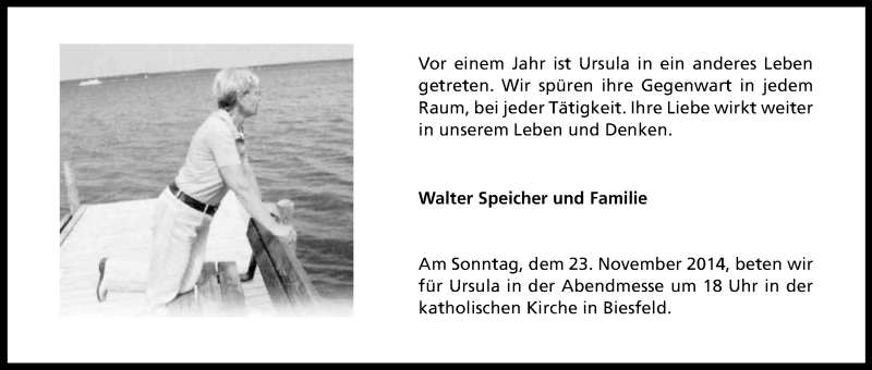  Traueranzeige für Ursula Speicher vom 15.11.2014 aus Kölner Stadt-Anzeiger / Kölnische Rundschau / Express