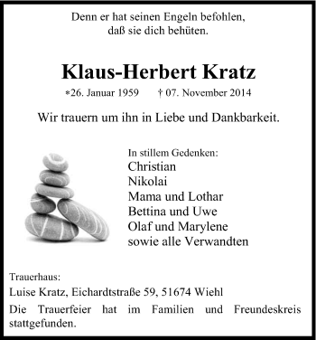 Anzeige von Klaus-Herbert Kratz von Kölner Stadt-Anzeiger / Kölnische Rundschau / Express
