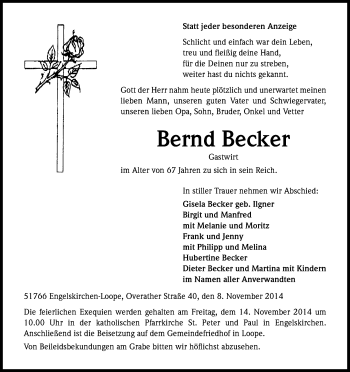 Anzeige von Bernd Becker von Kölner Stadt-Anzeiger / Kölnische Rundschau / Express