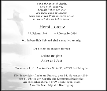 Anzeige von Horst Lorenz von Kölner Stadt-Anzeiger / Kölnische Rundschau / Express