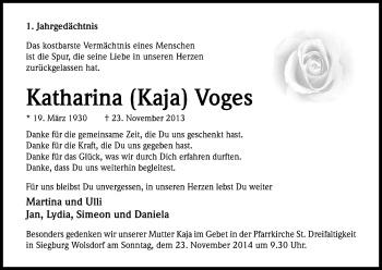 Anzeige von Katharina Voges von Kölner Stadt-Anzeiger / Kölnische Rundschau / Express