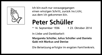 Anzeige von Peter Schüller von Kölner Stadt-Anzeiger / Kölnische Rundschau / Express