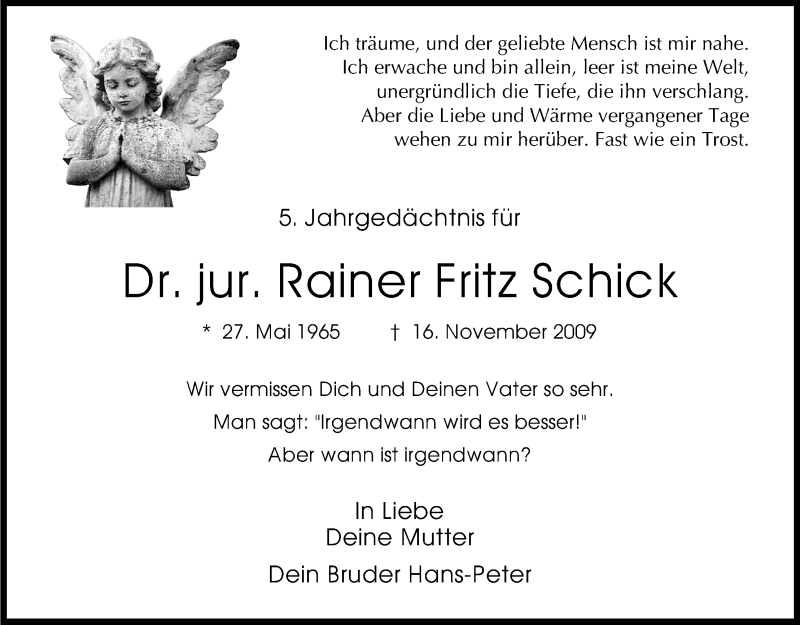  Traueranzeige für Rainer Fritz Schick vom 15.11.2014 aus Kölner Stadt-Anzeiger / Kölnische Rundschau / Express