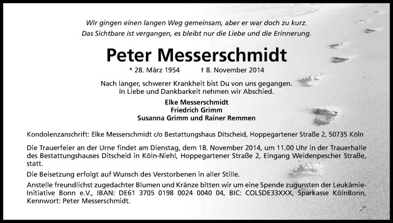  Traueranzeige für Peter Messerschmidt vom 15.11.2014 aus Kölner Stadt-Anzeiger / Kölnische Rundschau / Express