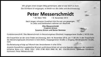 Anzeige von Peter Messerschmidt von Kölner Stadt-Anzeiger / Kölnische Rundschau / Express
