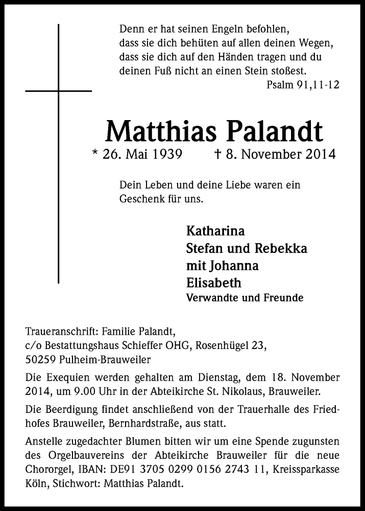  Traueranzeige für Matthias Palandt vom 15.11.2014 aus Kölner Stadt-Anzeiger / Kölnische Rundschau / Express