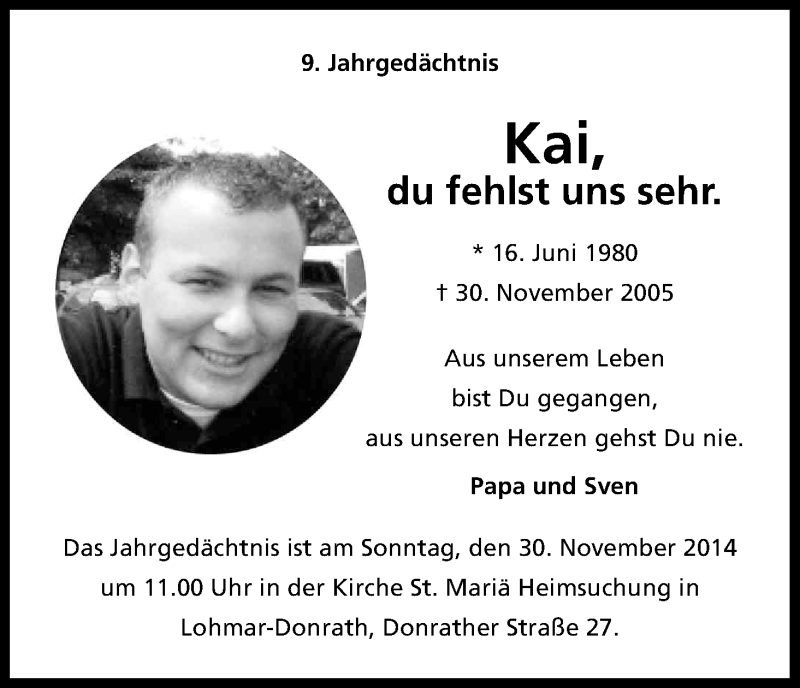  Traueranzeige für Kai Ziaja vom 29.11.2014 aus Kölner Stadt-Anzeiger / Kölnische Rundschau / Express