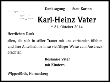 Anzeige von Karl-Heinz Vater von Kölner Stadt-Anzeiger / Kölnische Rundschau / Express