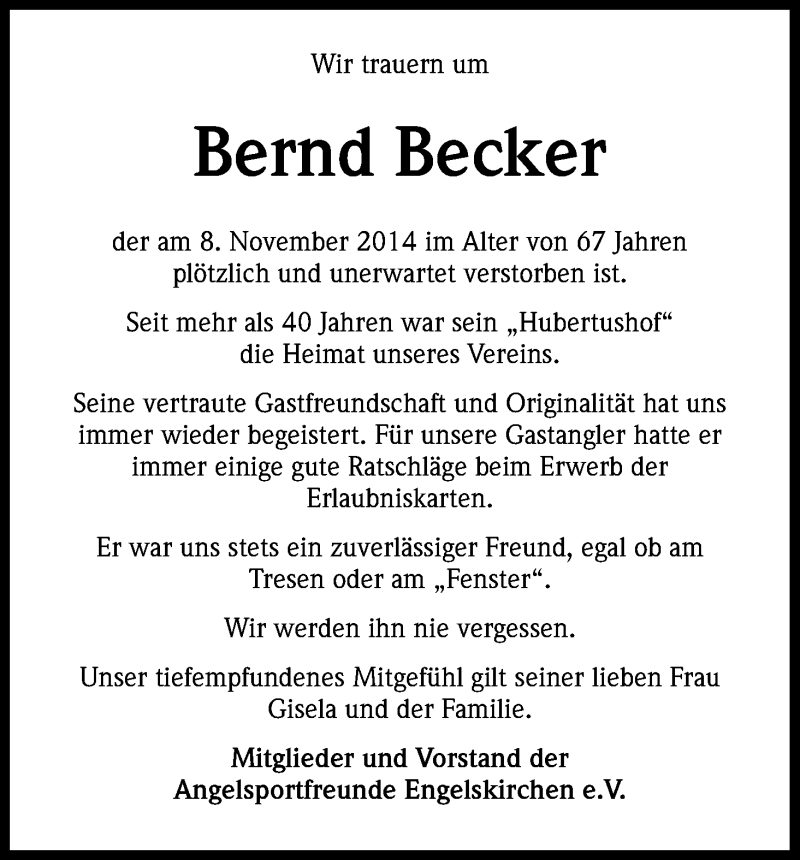  Traueranzeige für Bernd Kamphausen-Wald vom 15.11.2014 aus Kölner Stadt-Anzeiger / Kölnische Rundschau / Express