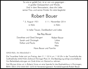 Anzeige von Robert Bauer von Kölner Stadt-Anzeiger / Kölnische Rundschau / Express