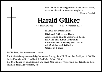 Anzeige von Harald Gülker von Kölner Stadt-Anzeiger / Kölnische Rundschau / Express