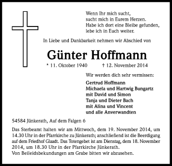 Anzeige von Günter Hoffmann von Kölner Stadt-Anzeiger / Kölnische Rundschau / Express