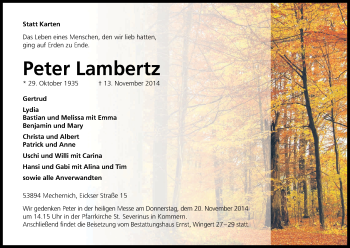 Anzeige von Peter Lambertz von Kölner Stadt-Anzeiger / Kölnische Rundschau / Express