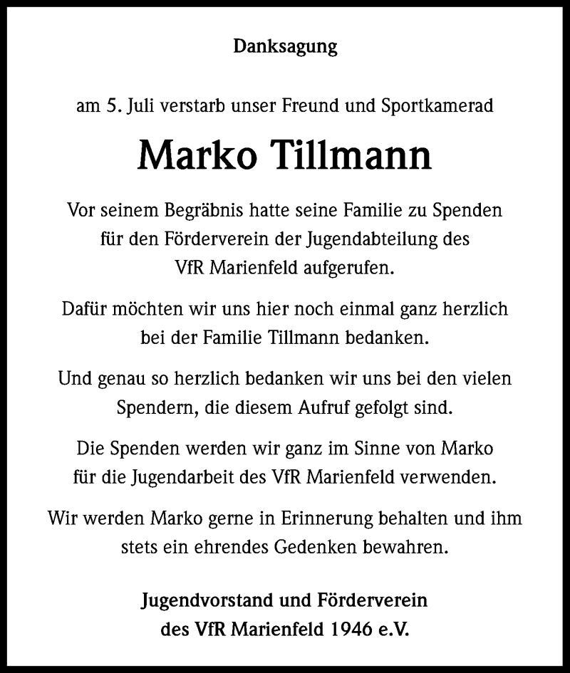  Traueranzeige für Marko Tillmann vom 22.11.2014 aus Kölner Stadt-Anzeiger / Kölnische Rundschau / Express