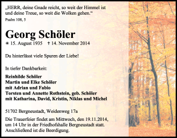 Anzeige von Georg Schöler von Kölner Stadt-Anzeiger / Kölnische Rundschau / Express