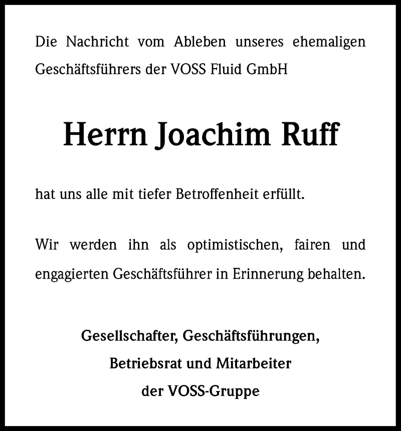  Traueranzeige für Joachim Ruff vom 18.11.2014 aus Kölner Stadt-Anzeiger / Kölnische Rundschau / Express