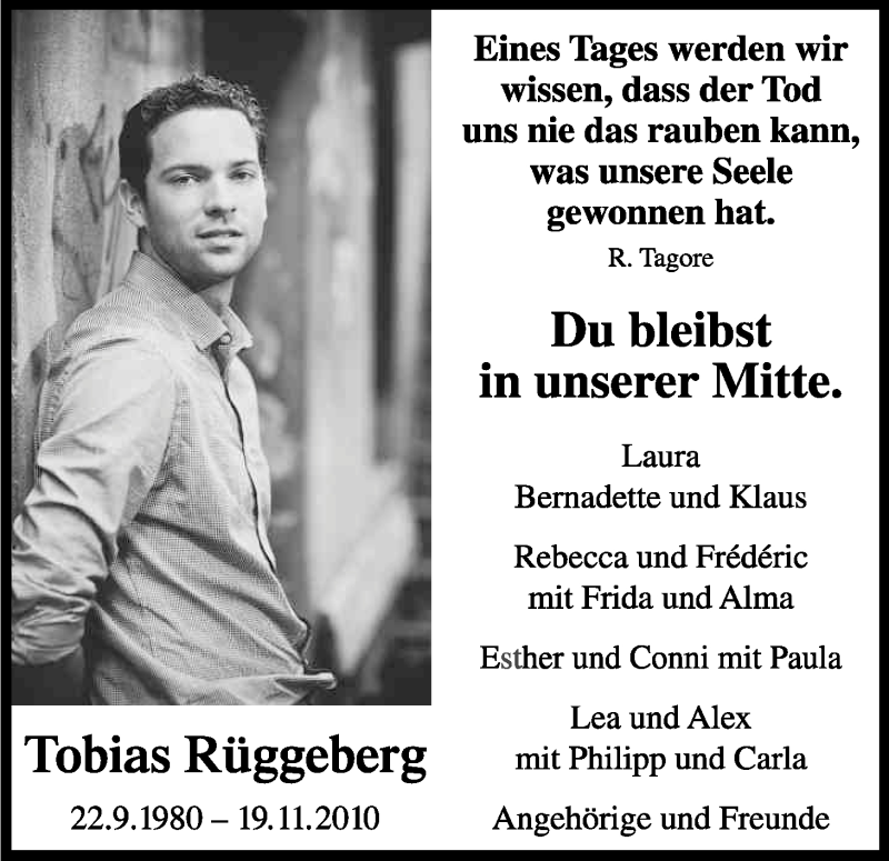  Traueranzeige für Tobias Rüggeberg vom 19.11.2014 aus Kölner Stadt-Anzeiger / Kölnische Rundschau / Express