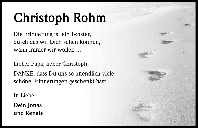  Traueranzeige für Christoph Rohm vom 19.11.2014 aus Kölner Stadt-Anzeiger / Kölnische Rundschau / Express