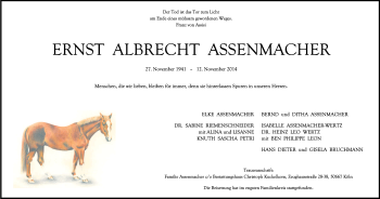 Anzeige von Ernst Albrecht Assenmacher von Kölner Stadt-Anzeiger / Kölnische Rundschau / Express
