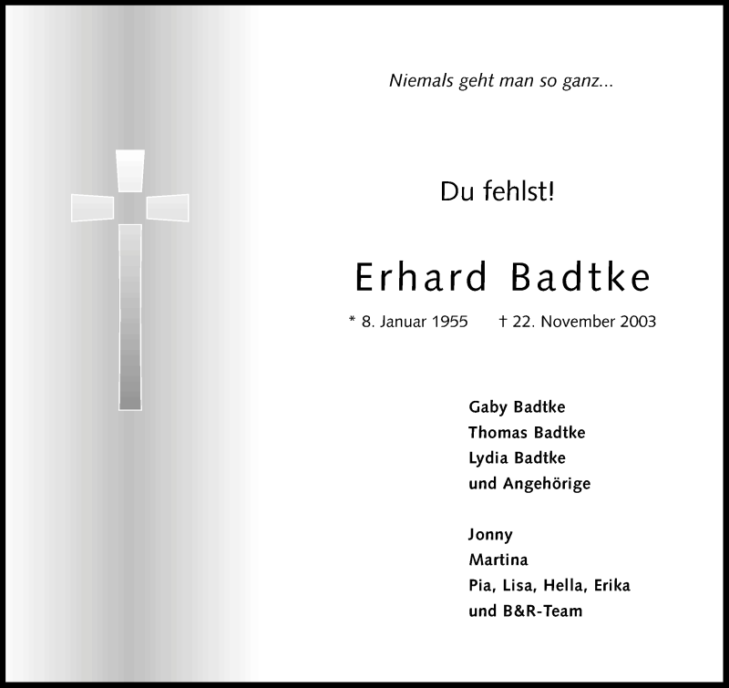  Traueranzeige für Erhard Badtke vom 22.11.2014 aus Kölner Stadt-Anzeiger / Kölnische Rundschau / Express