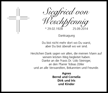 Anzeige von Siegfried von Weschpfennig von Kölner Stadt-Anzeiger / Kölnische Rundschau / Express