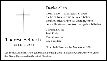 Anzeige von Therese Selbach von Kölner Stadt-Anzeiger / Kölnische Rundschau / Express