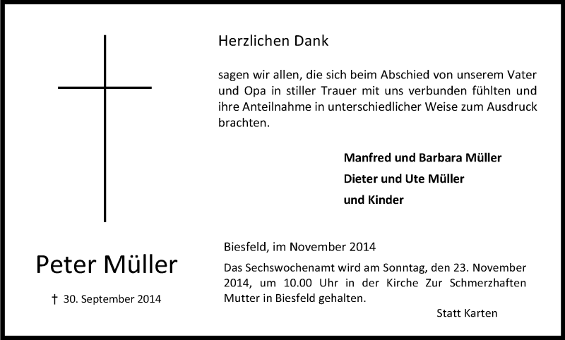  Traueranzeige für Peter Müller vom 22.11.2014 aus Kölner Stadt-Anzeiger / Kölnische Rundschau / Express
