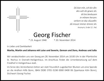 Anzeige von Georg Fischer von Kölner Stadt-Anzeiger / Kölnische Rundschau / Express