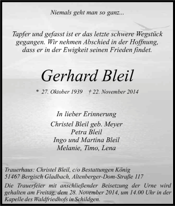 Anzeige von Gerhard Bleil von Kölner Stadt-Anzeiger / Kölnische Rundschau / Express