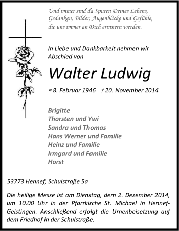 Anzeige von Walter Ludwig von Kölner Stadt-Anzeiger / Kölnische Rundschau / Express