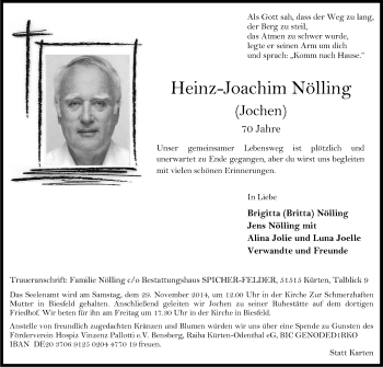 Anzeige von Heinz-Joachim Nölling von Kölner Stadt-Anzeiger / Kölnische Rundschau / Express