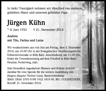 Anzeige von Jürgen Kühn von Kölner Stadt-Anzeiger / Kölnische Rundschau / Express