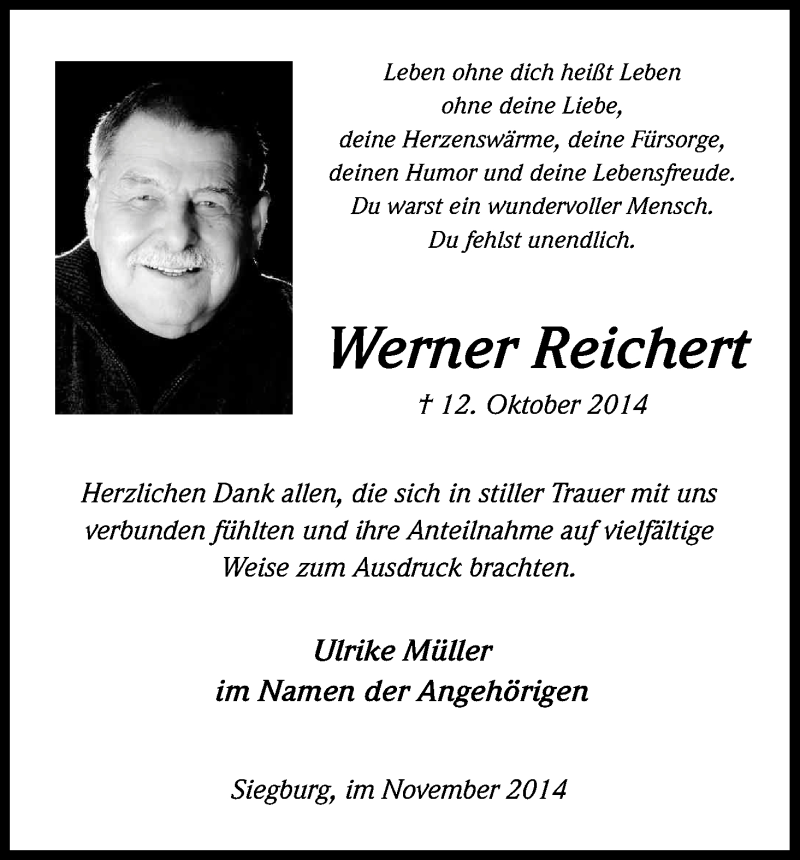  Traueranzeige für Werner Reichert vom 29.11.2014 aus Kölner Stadt-Anzeiger / Kölnische Rundschau / Express