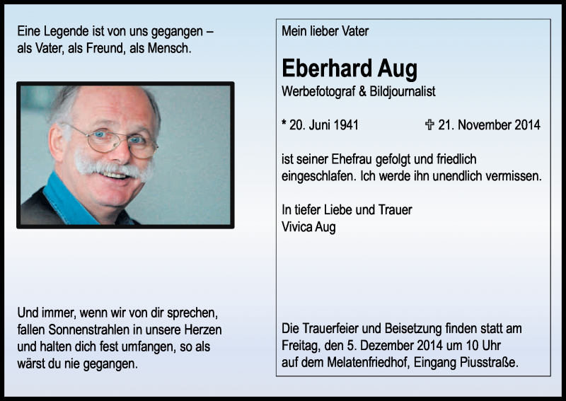  Traueranzeige für Eberhard Aug vom 29.11.2014 aus Kölner Stadt-Anzeiger / Kölnische Rundschau / Express