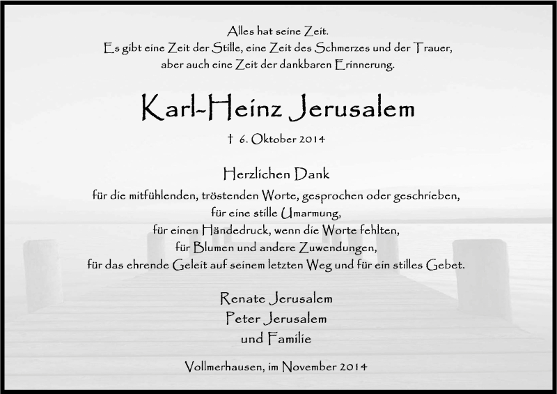  Traueranzeige für Karl-Heinz Jerusalem vom 29.11.2014 aus Kölner Stadt-Anzeiger / Kölnische Rundschau / Express