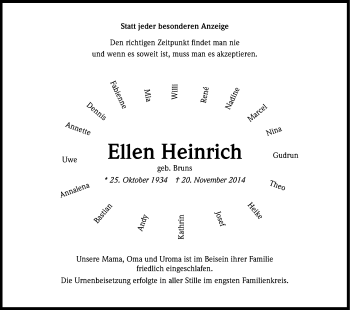 Anzeige von Ellen Heinrich von Kölner Stadt-Anzeiger / Kölnische Rundschau / Express
