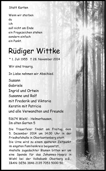 Anzeige von Rüdiger Wittke von Kölner Stadt-Anzeiger / Kölnische Rundschau / Express