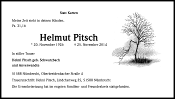Anzeige von Helmut Pitsch von Kölner Stadt-Anzeiger / Kölnische Rundschau / Express