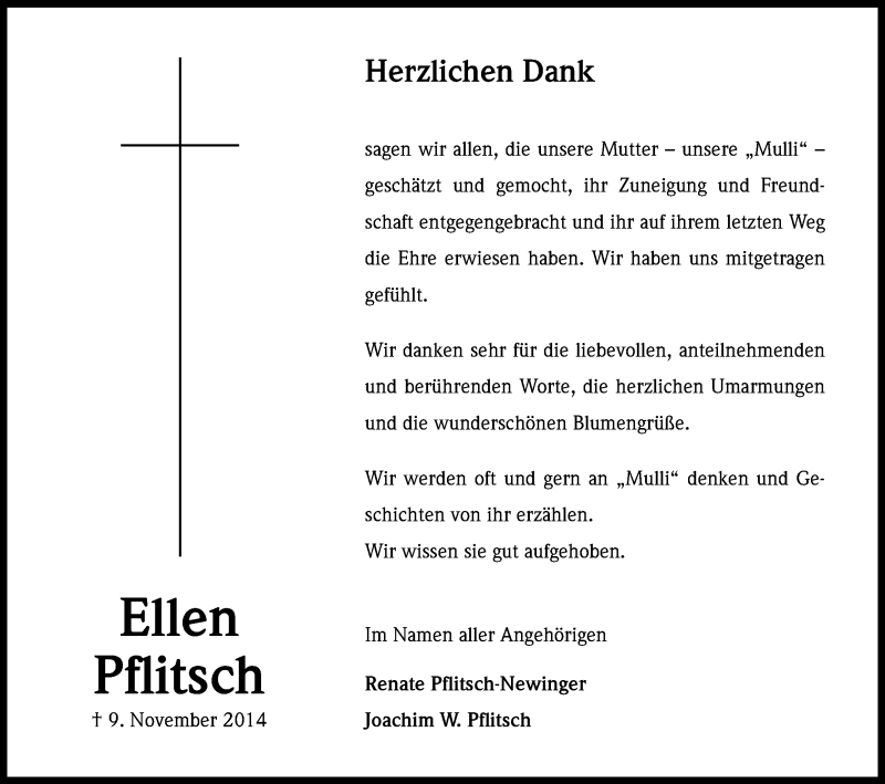  Traueranzeige für Ellen Pflitsch vom 06.12.2014 aus Kölner Stadt-Anzeiger / Kölnische Rundschau / Express