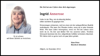 Anzeige von Ingrid Annerose von Kölner Stadt-Anzeiger / Kölnische Rundschau / Express