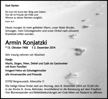 Anzeige von Armin Konjatzki von Kölner Stadt-Anzeiger / Kölnische Rundschau / Express
