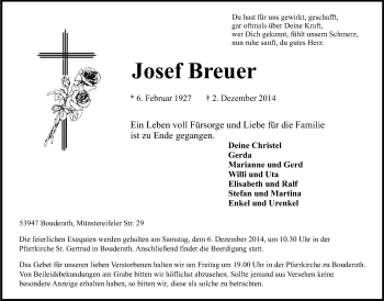 Anzeige von Josef Breuer von Kölner Stadt-Anzeiger / Kölnische Rundschau / Express