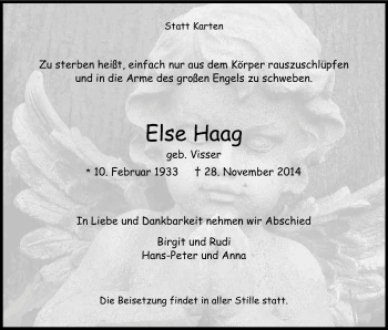 Anzeige von Else Haag von Kölner Stadt-Anzeiger / Kölnische Rundschau / Express